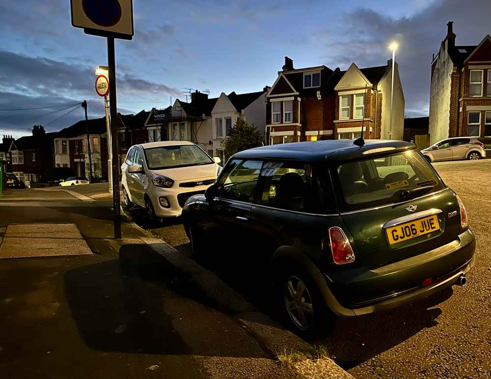 Photograph of GJ06 JUE - a Green Mini Cooper parked in Hollingdean by a non-resident. The fourth of fourteen photographs supplied by the residents of Hollingdean.