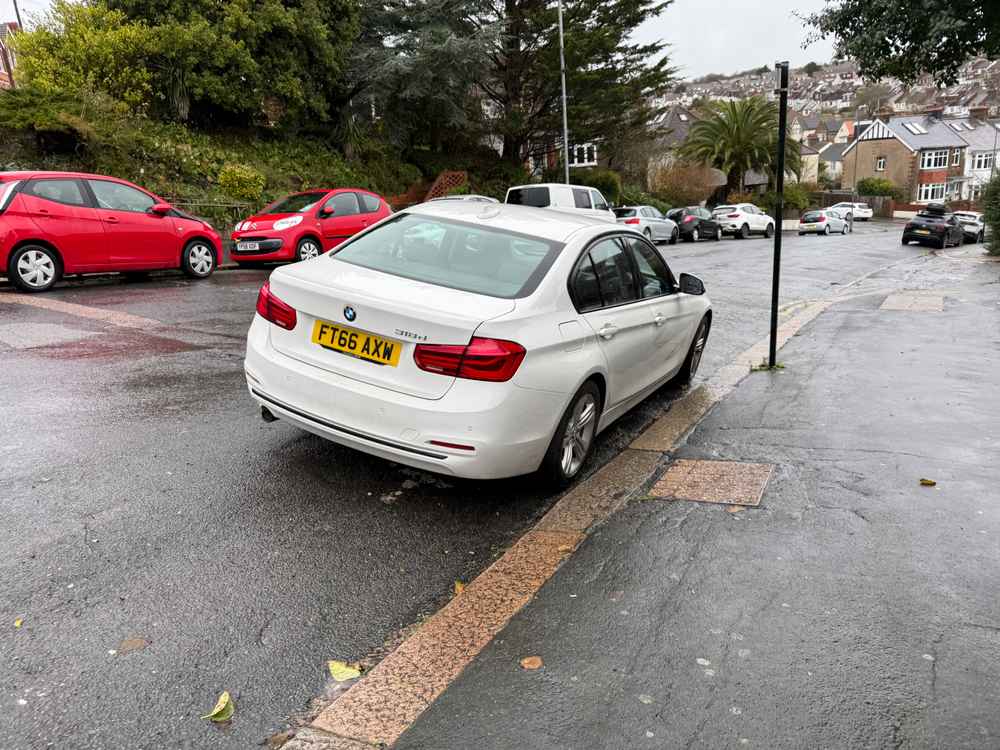 Photograph of FT66 AXW - a White BMW 3 Series parked in Hollingdean by a non-resident who uses the local area as part of their Brighton commute. The twenty-third of twenty-three photographs supplied by the residents of Hollingdean.