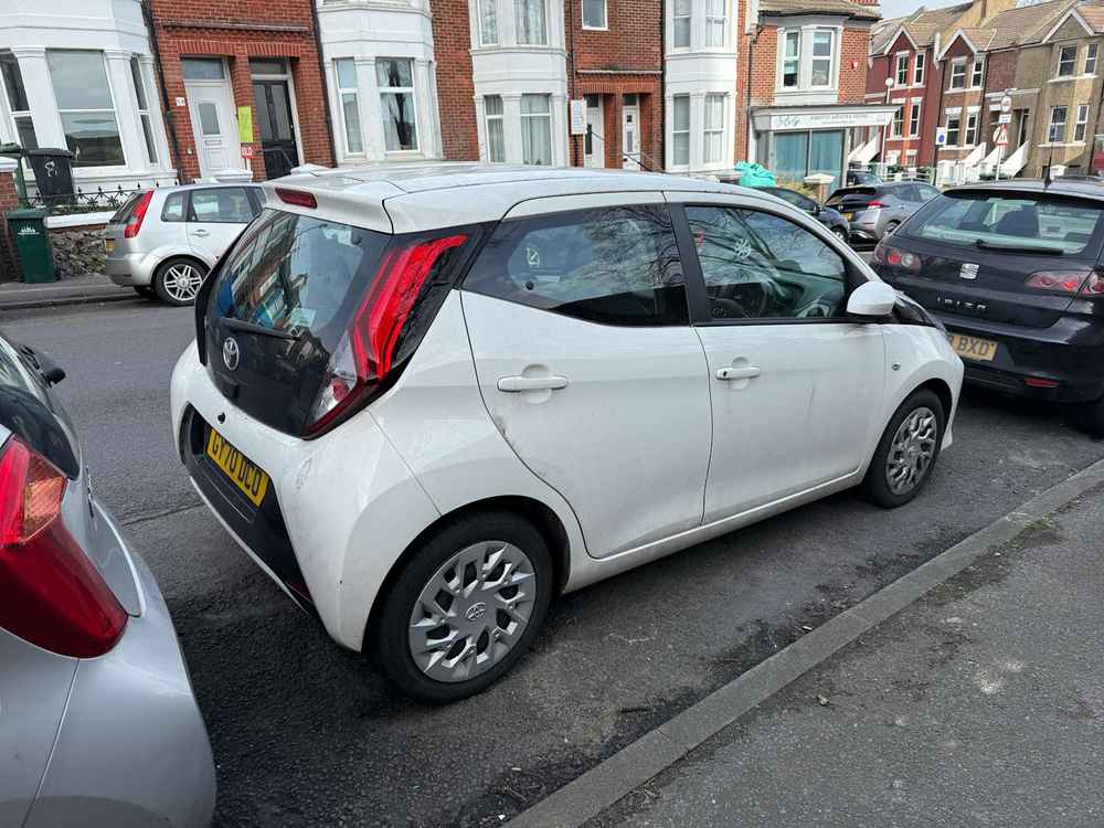 Photograph of GY70 DCO - a White Toyota Aygo parked in Hollingdean by a non-resident. The fourth of four photographs supplied by the residents of Hollingdean.