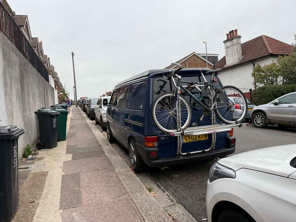 Photograph of GY02 KYW - a Blue Volkswagen Transporter camper van parked in Hollingdean by a non-resident. The twenty-third of twenty-five photographs supplied by the residents of Hollingdean.