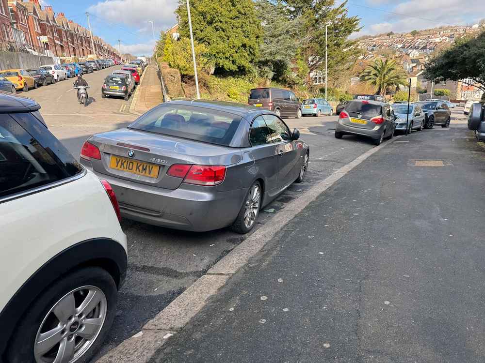 Photograph of YK10 KMV - a Silver BMW 3 Series parked in Hollingdean by a non-resident. The tenth of thirteen photographs supplied by the residents of Hollingdean.