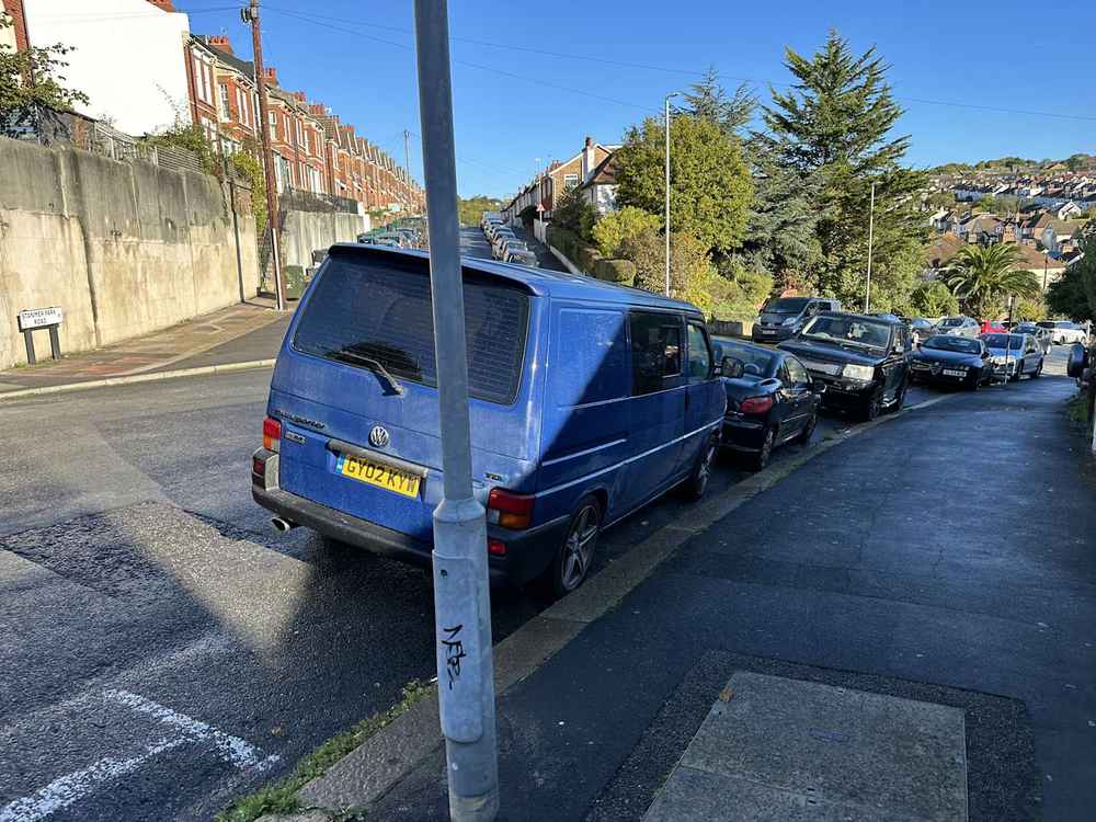 Photograph of GY02 KYW - a Blue Volkswagen Transporter camper van parked in Hollingdean by a non-resident. The ninth of twenty-five photographs supplied by the residents of Hollingdean.