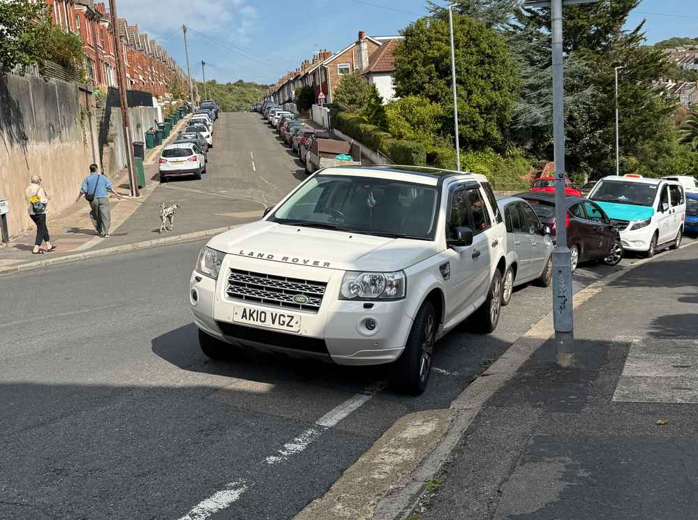Photograph of AK10 VGZ - a White Land Rover Freelander parked in Hollingdean by a non-resident. The seventh of nine photographs supplied by the residents of Hollingdean.