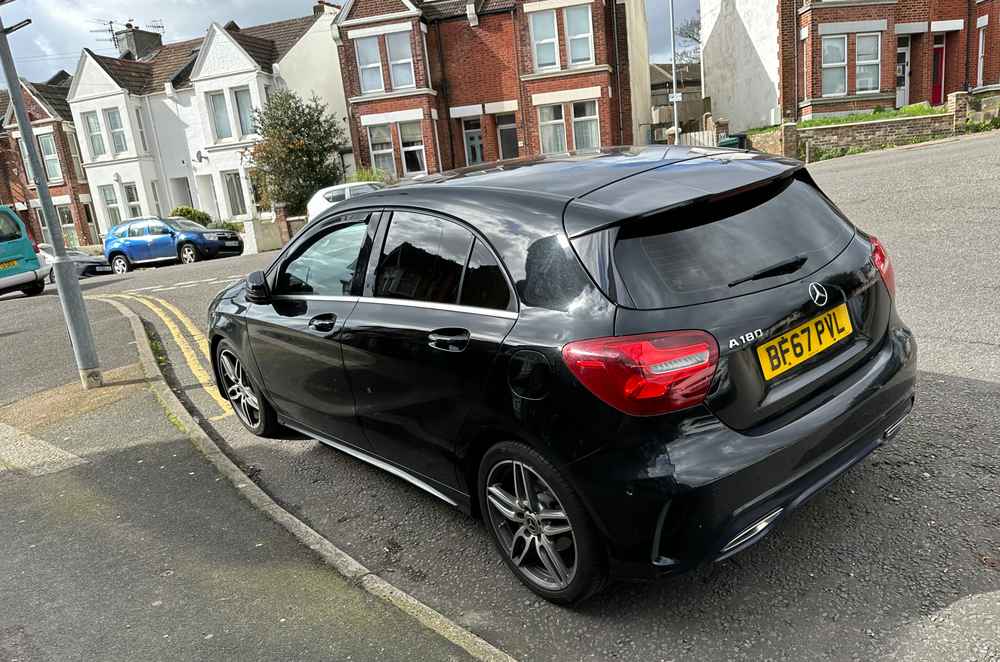 Photograph of BF67 PVL - a Black Mercedes A Class parked in Hollingdean by a non-resident. The first of four photographs supplied by the residents of Hollingdean.