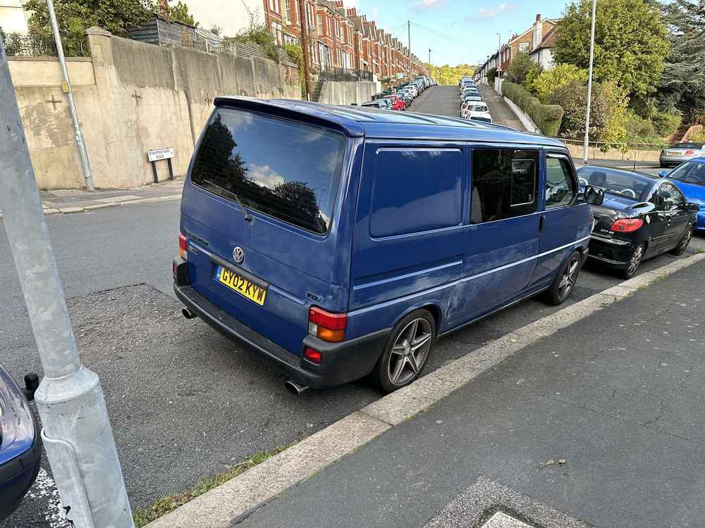 Photograph of GY02 KYW - a Blue Volkswagen Transporter camper van parked in Hollingdean by a non-resident. The eighth of twenty-five photographs supplied by the residents of Hollingdean.