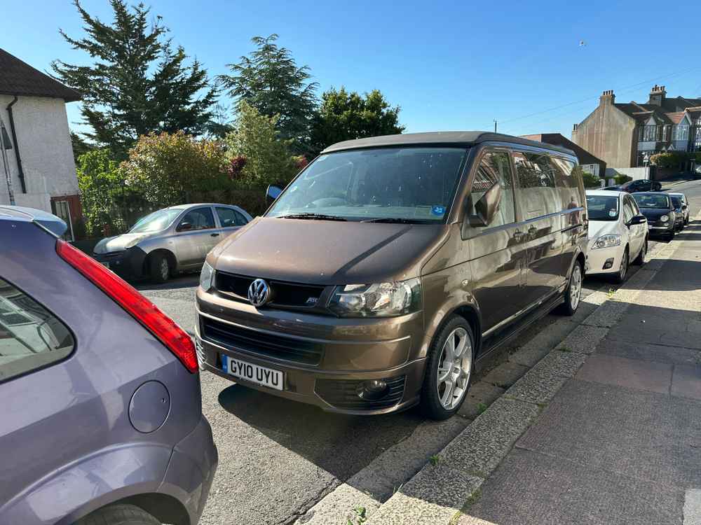 Photograph of GY10 UYU - a Brown Volkswagen Transporter camper van parked in Hollingdean by a non-resident. The second of seven photographs supplied by the residents of Hollingdean.